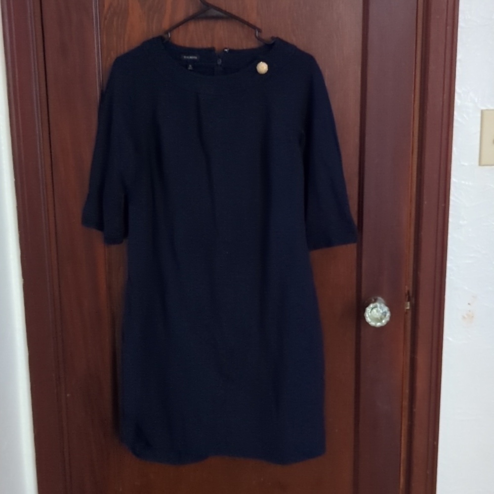 Talbots Navy with Gold Button Short Sleeve Straight Sheath Dress Size 8